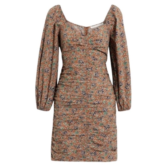 Veronica Beard Ruched Floral Mini Nadi Dress SIZE 2 Cotton Cinnamon Multi NWT - Picture 6 of 10